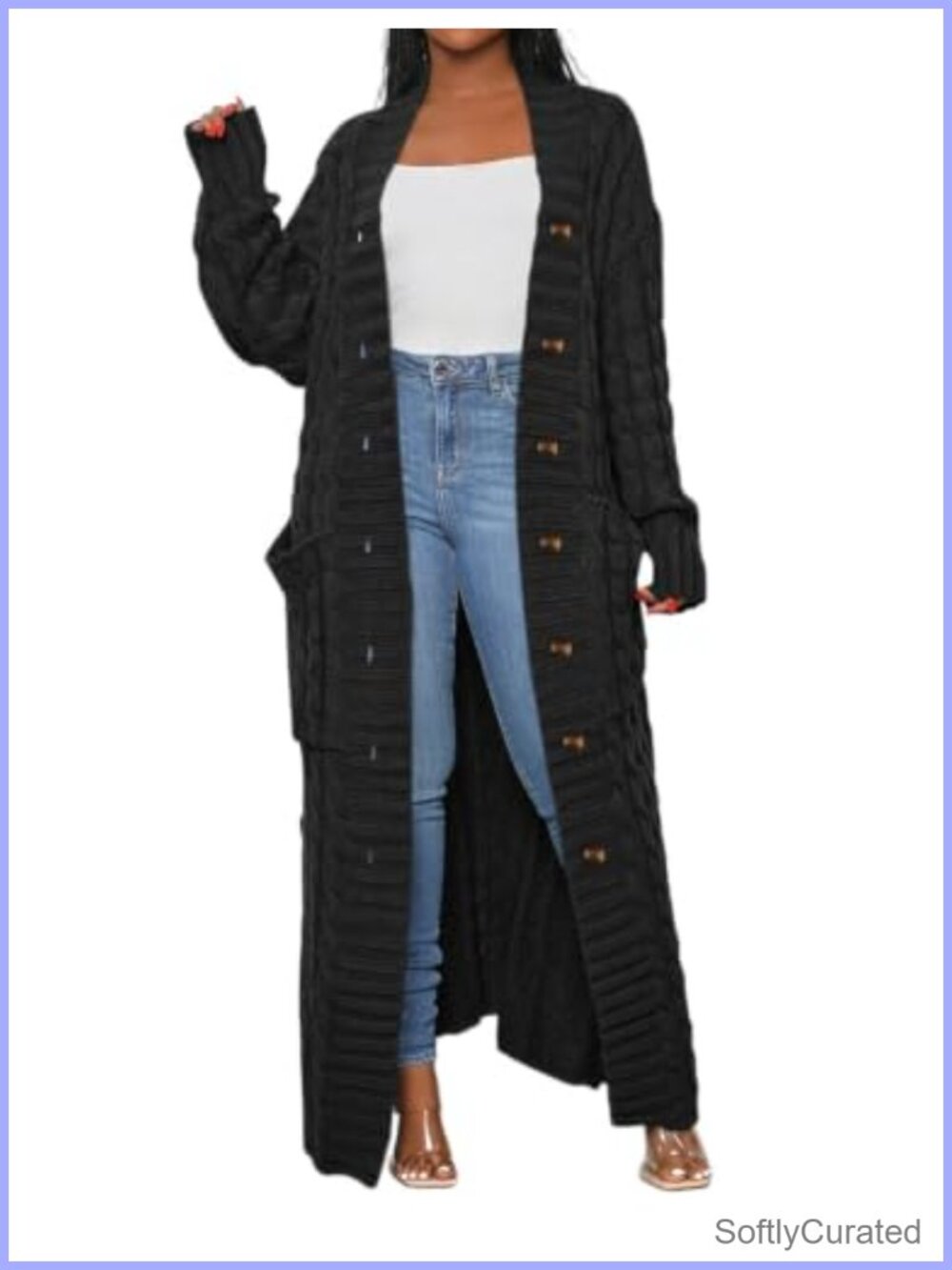 Womens Cable Knit Chunky Cardigan Extra Long Sweater with Buttons Maxi